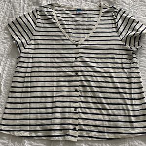 Old Navy button-down slub knit v neck tee (navy/cream stripes)